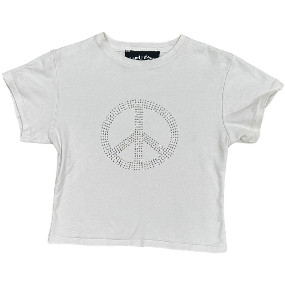 Lonely Ghost Bedazzled Peace Sign Crop Tee